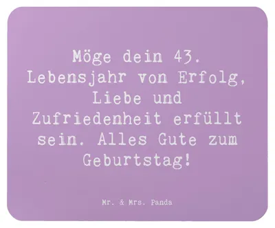 Produktbild von Mr. & Mrs. Panda Mauspad Spruch 43. Geburtstag Glück - Lavendeltraum - Geschenk, Vierzigster Dritter, Ehrentag, Mouse Pad, Happy Birthday, Geburtstagsspruch, pc, laptop