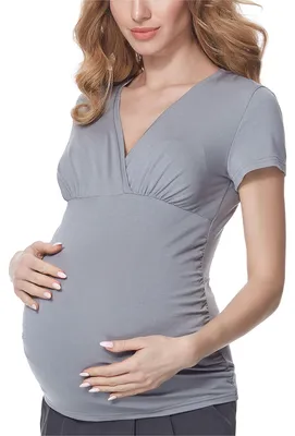 Image de T-shirt de grossesse Bellivalini pour femme avec fonction d'allaitement BLV50-123 (gris, XXL)