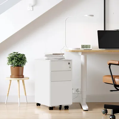 Obrázek produktu pro Kancelářská skříňka se zásuvkami – tři zásuvky – 45 × 30 × 60 cm – vyžaduje montáž – bílá
