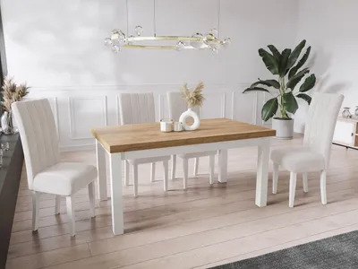 Produktbild von Moderner Rechteckiger Ausziehbarer Esstisch - Platzsparend - Weißen Holzbeine - 120 bis 160 cm - Hergestellt in EU - 120 x 80 cm - Wotan Eiche