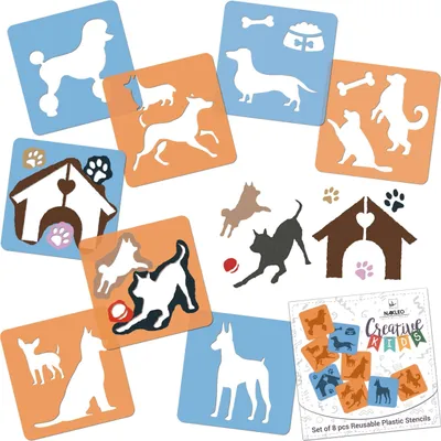 Produktbild von Schablonen Malen für Kinder, 8 Stück Set 15x15 cm Hunde, Kinder Kreatives Zeichenschablonen, Kunststoff Wiederverwendbar Malschablone