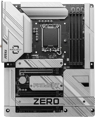 Produktbild von MSI Z790 PROJECT ZERO - Motherboard - ATX - LGA1700-Sockel - Z790 Chipsatz - USB 3.2 Gen 1, USB 3.2 Gen 2, USB-C 3.2 Gen2, USB-C 3.2 Gen 2x2 - 2.5 Gigabit LAN, Wi-Fi 7, Bluetooth - Onboard-Grafik (CPU erforderlich) - HD Audio (8-Kanal)