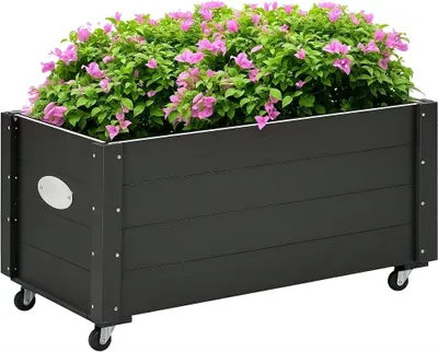Produktbild von Hochbeet Massivholz mit Rollen 89x48x47 cm, Pflanzkasten mobil, Schwarz