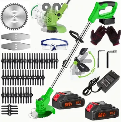 Produktbild von Akku-Rasentrimmer, Rasentrimmer mit 21V, elektrischer Rasentrimmer ohne Kabel, mit 3 Arten von Klingen, 3 in 1 Verstellbarer Kopf und Teleskopgriff