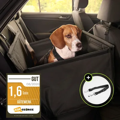 Produktbild von Gütewerk Hunde Zubehör, Hunde Autositz für Mittlere und Kleine Hunde, Stabiler Autositz Hund, Faltbarer Hundesitz Auto, Hundeautositz Mittelgroß mit Einstellbaren Gurten, Hundesitz für Auto-Rückbank