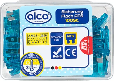 Produktbild von alca® Flach-Sicherungen 15 A; 100 St. Economy Box blau Auto Flachsicherungen Schmelzsicherung für Caravan Traktor Bus Motorrad Kfz Pkw Lkw etc.