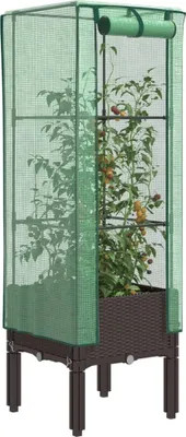 Produktbild von "2024"cloris Hochbeet mit Gewächshaus-Aufsatz Rattan-Optik 40x40x140 cm - Beete pflanzen CHY96171266