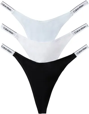 Productafbeelding van Calvin Klein damesondergoed, Dipped string, 3-pack, LV00QD5394, String, Zwart/Klassiek wit/Paars