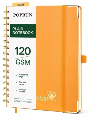 Obrázok produktu pre Zošit A5, bez potlače, so špirálovou väzbou, s pevnými doskami, 120 g/m², 141 strán, oranžovej farby