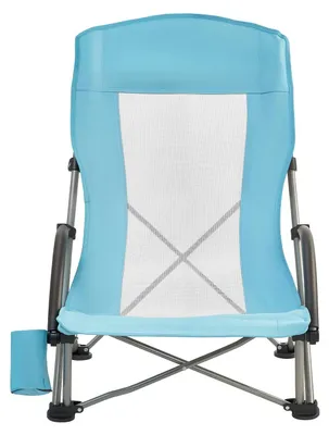 Imagen del producto de Silla plegable para la playa, sillas de camping con respaldo alto para adultos, con portavasos, respaldo de malla, bolsa de transporte, silla portátil de asiento extra ancho, resistente hasta 150 kg, ideal para actividades al aire libre, camping, color azul claro