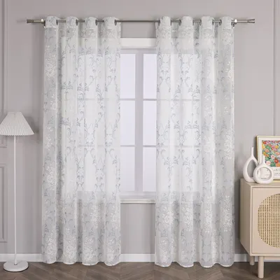 Produktbild von Joyswahl Vorhang Modern Gardinen mit Ösen Ausbrenner Voile Vorhänge Transparent Schlafzimmer Wohnzimmer, Blau HxB 245x140cm, 1 Stück