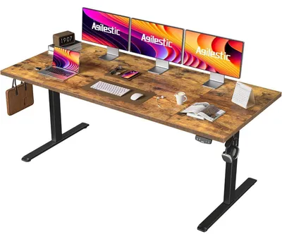 Productafbeelding van Verstelbaar bureau, 180 x 80 cm, elektrisch met geheugenfunctie, ergonomisch sta-zit bureau, bruin