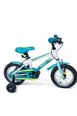 Image de Pilot Bike, vélo pour enfants 12 pouces avec roues stabilisatrices, vélo pour garçon, 1 vitesse, freins V-brake, blanc et bleu, SONETKO