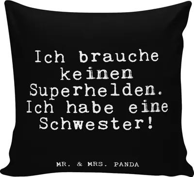 Produktbild von Mr. & Mrs. Panda kuschelkissen 40x40 Ich brauche keinen Superhelden.... - Schwarz - Geschenk, wohnzimmer kissen, Geburt, Danke, bedruckt, Familie Spruch, für couch, Sofa