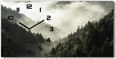 Produktbild von Wanduhr aus Glas – 60x30 cm - Glasbild - Glasuhr - Gehärtetes Glas - schwarze-zeiger - den Wald Nebel über