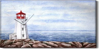 Produktbild von Wanduhr Uhr Wandbild Leinwand Geräuschlos 60x30 Leuchtturm Wasser Landschaft - weiße Hände