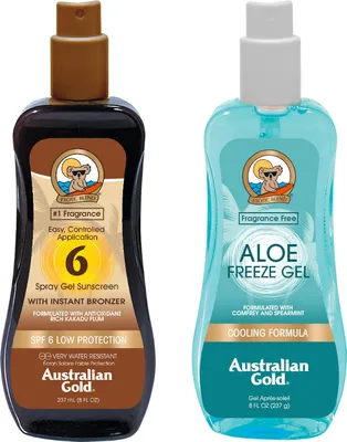 Immagine prodotto di Australian Gold SPF 6 Spray Gel Bronzer 237ml + Australian Gold Aloe Freeze Spray Gel 237ml