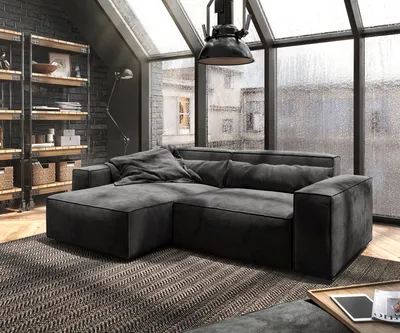 Produktbild von DELIFE Ecksofa Sirpio 230x155 cm Mikrofaser Schwarz Recamiere variabel mit Hocker