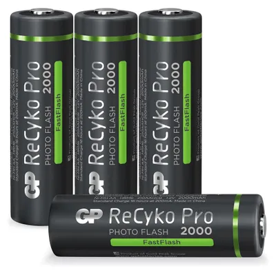 Produktbild von GP Batteries ReCyko Photoflash, Wiederaufladbarer Akku, AA, Nickel-Metallhydrid (NiMH), 1,2 V, 4 Stück(e), 2000 mAh