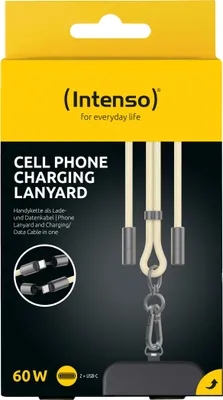 Produktbild von Intenso Handykette mit USB-C Lade- und Datenkabel – 60W Schnellladen, größenverstellbar, 1,65 m, Nylon, USB-C zu USB-C, beige, 1,65 m, USB C, USB C, Beige