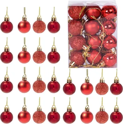 Produktbild von Set mit 24 kleinen, bruchsicheren Weihnachtskugeln, Christbaumschmuck, Party-Dekoration, 3 cm (rot)