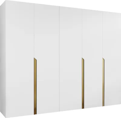 Produktbild von MIRJAN24 Kleiderschrank Mila 1 250, Schlafzimmer, Kleiderschrank, mit fünf Drehturen und mit drei Kleiderstange, Modern, Garderobenschrank (Farbe: Weiß + Gold)