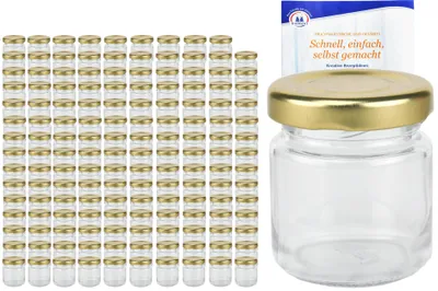 Produktbild von 200er Set Sturzglas 53 ml To 43 goldener Deckel Portionsgläser Mini Probiergläser incl. Rezeptheft