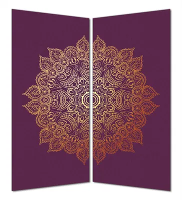 Produktbild von Wallario selbstklebende Duschrückwand 160 x 200 cm mit Motiv goldenes Mandala auf violettem Hintergrund - Wandverkleidung mit Hochglanzlaminat in Glasoptik
