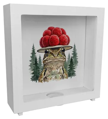 Produktbild von Grasfrosch mit Bollenhut Rahmen Spardose aus Holz Schwarzwald Motiv
