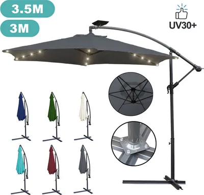 Obrázek produktu pro Clanmacy 3m slunečník s LED solárním sklápěcím světelným slunečníkem Balkonový slunečník Tržní slunečník UV30+ Zahradní slunečníkحRedح3m