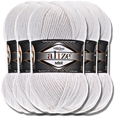 Produktbild von Alize 5x 100g Superlana Midi Wolle, Uni, Häkeln, Stricken (White | 55)