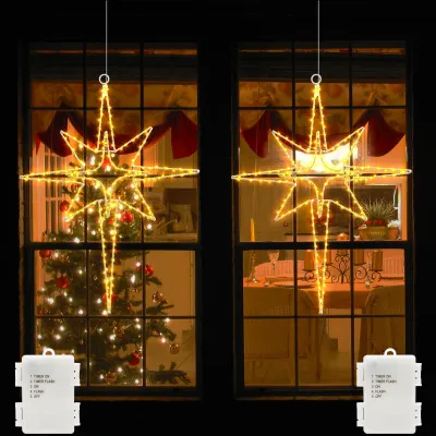 LED-Stern Fensterbeleuchtung, 2er-Set, 120 warmweiße LEDs, Metall, Timer