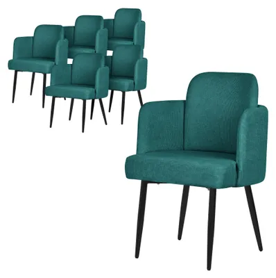 Produktbild von ML-Design 6er Set Esszimmerstuhl Petrol Stoffbezug Küchenstuhl mit Armlehne & Rattan-Optik Rückenlehne Polsterstuhl mit Metallbeinen Ergonomische