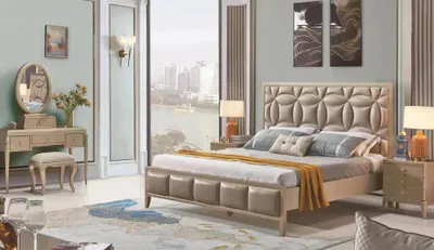 Produktbild von Polster Beige Doppelbetten Bett Betten Doppelbett Schlafzimmer Kunstleder Neu