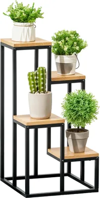 Produktbild von Outsunny 4-Stufen Blumentreppe Pflanzenständer für Garten, Balkon Natur
