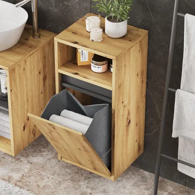 Zdjęcie produktu dla Szafka łazienkowa Vicco Viola Artisan/szary 38 x 80 cm z koszem na pranie, Model 54882