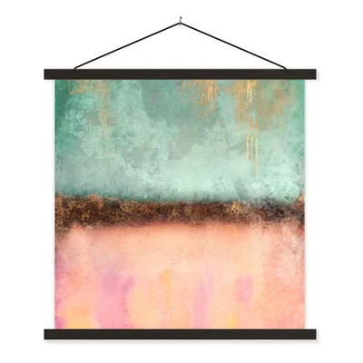 Produktbild von MuchoWow® Textilposter Gold - Farbe - Abstrakt - Grün - Rosa 90x90 cm mit schwarzem Rahmen - Magnetisches