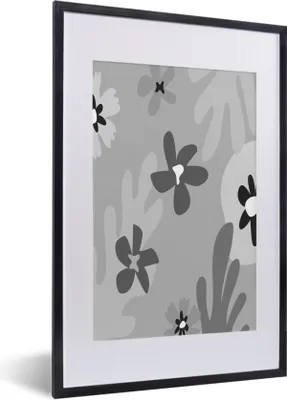Produktbild von MuchoWow® Gerahmtes Poster Hintergrund - Blumen - Schwarz - Weiß 40x60 cm - Poster mit Schwarzem Bilderrahmen Wandposter Rahmen Foto Bilder - Poster in Rahmen