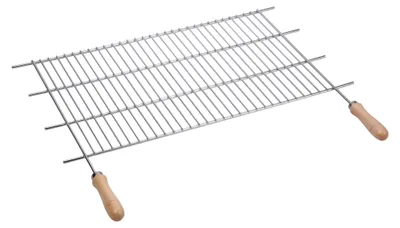 Obrázek produktu pro Ocelová grilovací mřížka, rozměry 60 x 40 cm, s dřevěnými rukojeťmi, určená pro grilování