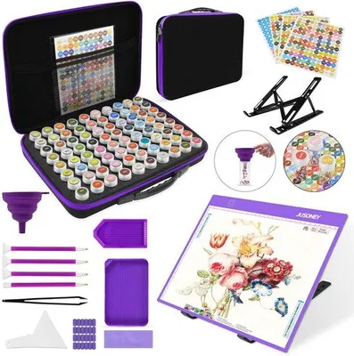 Produktbild von Diamant Malen Set, 80-teilig, A4 Lichttafel, Lila, DIY