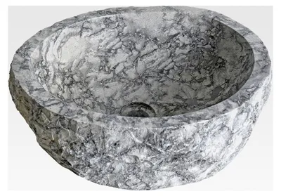 Produktbild von Waschbecken aus Marmor Naturstein ca. Ø 38-40 cm x 15 cm Waschschale Becken Steinwaschbecken Grau