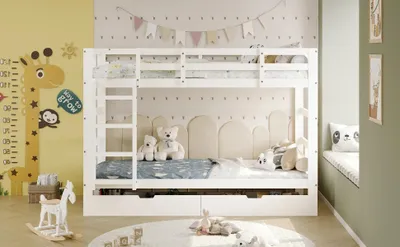 Image de Lit d'enfant - Lit mezzanine 90 x 200 cm - Avec escalier - Barrière de sécurité - Espace de rangement avec tiroirs - Bois massif