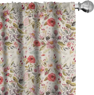 Zdjęcie produktu dla ABAKUHAUS Wiosenne zasłony, firanki, romantyczna kompozycja wiosenna z różnymi rodzajami kwiatów na kremowym tle, 2 sztuki 75 x 175 cm, wielokolorowe