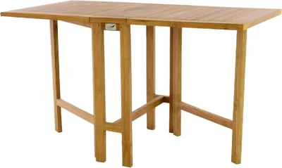 A wooden folding table on a white background.