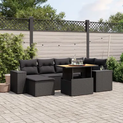 Produktbild von The Living Store 7-tlg. Garten-Sofagarnitur mit Kissen Schwarz Poly Rattan