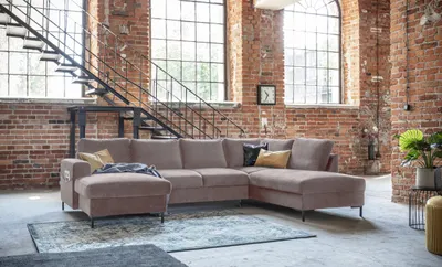 Produktbild von MIUFORM Lofty Lilly - Ecksofa mit Bettfunktion und Bettkasten U-FORM RECHTS - 303x197cm - Velours Dunkelbeige - Sofa Schlafsofa Couch
