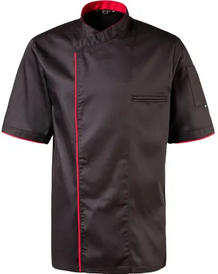 Produktbild von Kochjacke halbarm, Druckknöpfe, Fb. schwarz, Paspel rot, Gr. XS : rot : XS : 65% Polyester 35%Baumwolle 220 g/m²
