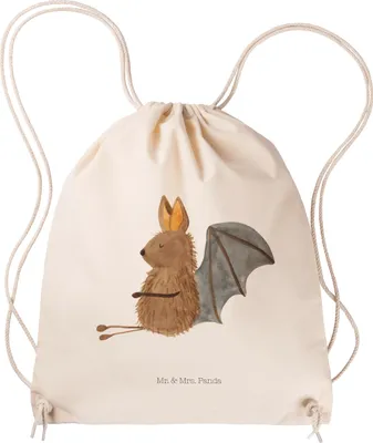 Produktbild von Mr. & Mrs. Panda Jutebeutel Fledermaus Sitzen - Transparent - Geschenk, Lustige Sprüche, Kleiner Rucksack, Turnbeutel, Drawstring Bag, Fledermäuse, Motivation, wander