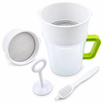 Produktbild von Nussdrink Sieb Edelstahl 80 Mesh, Edelstahl Teesieb, Sojadrink Filter Set mit Auffangbehälter, Pressstab und Reinigungsbürste 1,5L