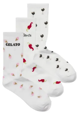 Imagen del producto de JJXX - Calcetines deportivos estampados para mujer, línea Jxbasic, diseño de tenis, paquete de 3 unidades, color blanco, talla única